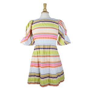 Vintage 60s Patty Woodard dress seersucker rainbow stripe spring pastel puff S